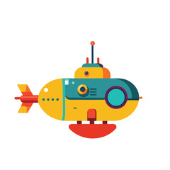 Submarine-Style Drone Operating Underwater Vector Icon with Buoy for Marine Exploration and Underwater Technology