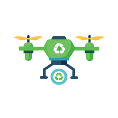 Eco Drone Carrying Recycling Logo Vector Icon for Sustainability, Environmental Protection, and Green Technology Concepts