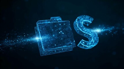 Dynamic digital transformation unfolds with glowing blue data streams and abstract technology shapes symbolizing innovation and global connectivity in a futuristic cyberspace