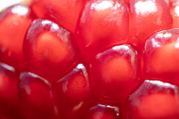 extreme close-up of pomegranate seeds