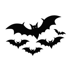 Vector illustration of a group of flying bats for halloween themed designs scalable graphic silhouette White background