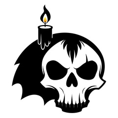 Gothic halloween skull with candle vector illustration scalable icon for design projects silhouette White background