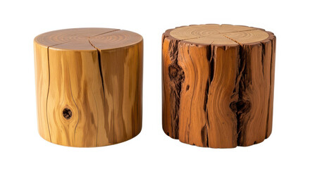 Two wooden logs isolated on white background, close up studio shot