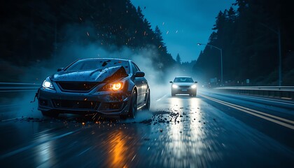 Car accident at night on city street