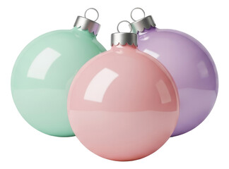 Obraz premium Three Pastel Colored Christmas Ball Ornaments