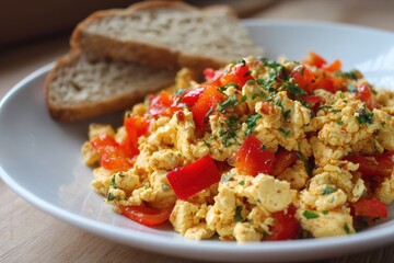 Vibrant Scrambled Tofu with Red Bell Peppers: A Colorful Vegan Breakfast Delight