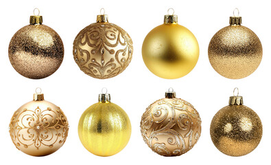 Elegant gold Christmas ornaments collection.