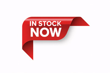 In Stock Now Red Ribbon Banner | Available Promotion for E-commerce and Retail Marketing