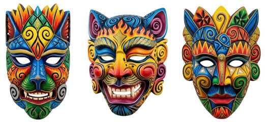 Three Vividly Painted Latin American Folkloric Masks