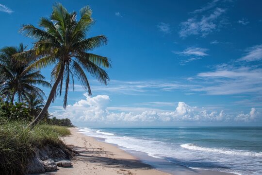 Serene Tropical Paradise: Tranquil Beach Day with Palm Trees in Vero Beach, Florida