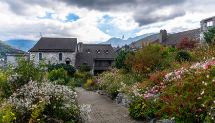 Garden and chapel of the medieval castle of Lourdes, in the Hautes-Pyrénées, Occitanie, France.