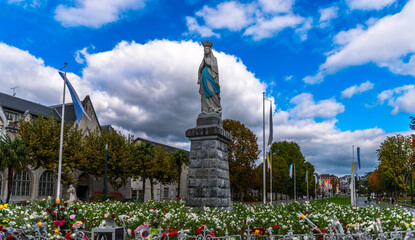 Statue of the Blessed Virgin Mary at the sanctuary of Lourdes, in the Hautes-Pyrénées department, Occitanie region, France.