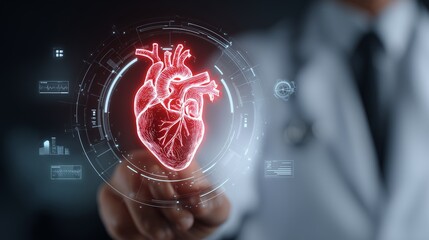 A physician engages with a glowing, digital heart display