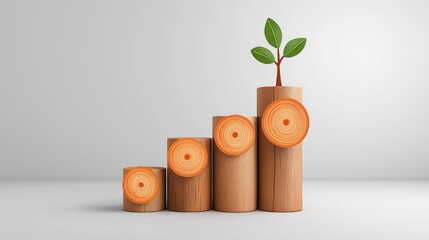 Organic growth infographic nature visualizing progress with tree concept on wooden logs for sustainable data representation