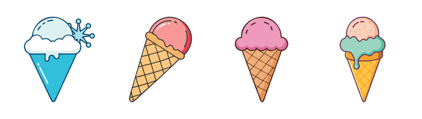 Ice cream cones vector illustration summer treat dessert graphic design food sweet delicious cone collection