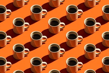 Coffee Cups Arranged in a Pattern on an Orange Background