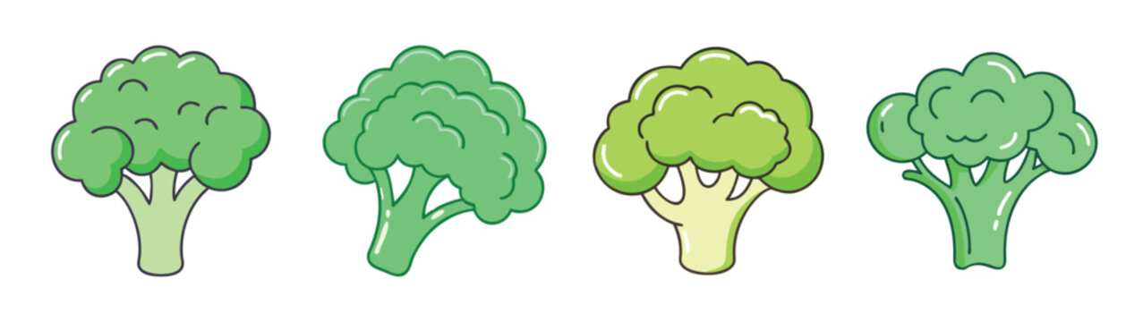 Cartoon broccoli vegetable illustration set fresh healthy food nutrition drawing vector graphic design