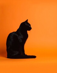 Chic Minimalist Black Cat Silhouette on Orange