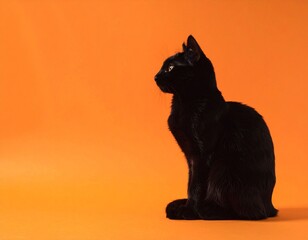 Chic Minimalist Black Cat Silhouette on Orange