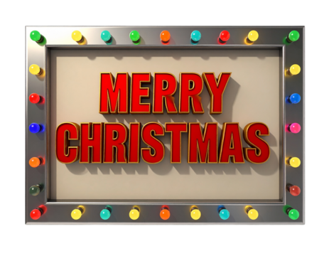  3D Retro Christmas Banner with Multicolor Light Bulbs and Metal Frame,And transparent the background.