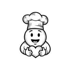 Fototapeta premium Smiling chef with heart icon sketch style for love of cooking concept
