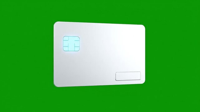 Blank white credit card with electronic chip on a vibrant green background