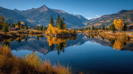 Stunning Autumn Landscape of Blue Lake and Majestic Mountains in Frisco, Colorado, USA