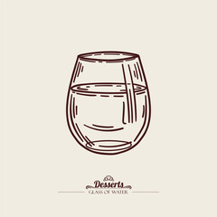 Glass with water. Barrel-shaped glass vector linear illustration.