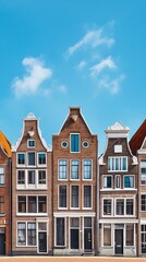 Fototapeta premium Historic Dutch Houses Stand Tall Under a Clear Blue Sky in Amsterdams Vibrant Architecture Scene