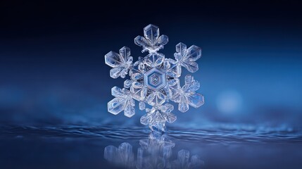 Exquisite macro photograph showcasing the intricate, symmetrical design of a single snowflake