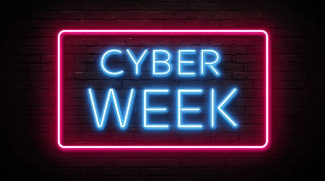 Vibrant Neon Sign for Cyber Week: Exciting Discounts and Offers for Mobile Online Shopping