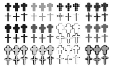 Halftone Cross Symbols, Fully Editable Vector of Crosses in Halftone Pattern, Multiple Patterns of Crosses