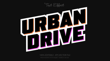 Urban Drive bold typography text effect with neon and orange outline on black background for modern design projects