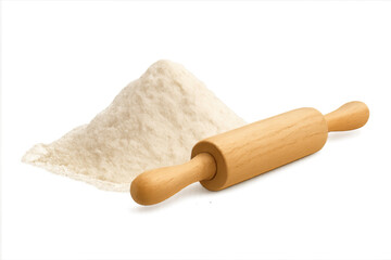 Baking ingredients with wooden rolling pin and flour
