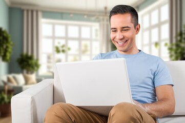 Fototapeta premium Happy business man working at home in living room