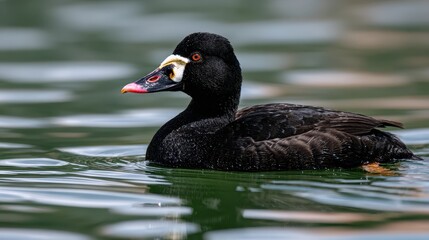 Obraz premium Diverse Group of Black Scoter Ducks Swimming in Serene Waters of Nature