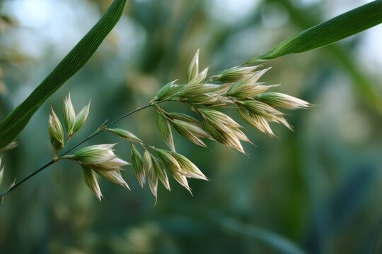 Whimsical Avoine: Captivating Spikes and Leaves of a Flourishing Oat Plant in Full Bloom
