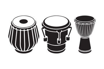 Three different types of drums in a stylized illustration