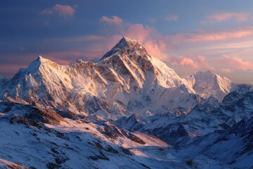 Majestic Makalu: A Breathtaking Sunset Over the Peak in a Winter Landscape