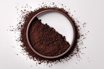 Ground Coffee Spread on a White Surface Creating a Circular Pattern