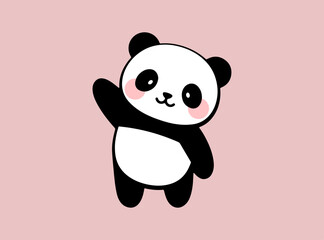 Cute Panda Sitting and Eating Bamboo Vector Illustration