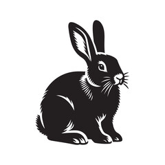 Black rabbit illustration with long ears and white background