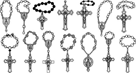 Set of Rosary Beads Silhouette &ndash; Religious Prayer Beads Collection for Illustrator
