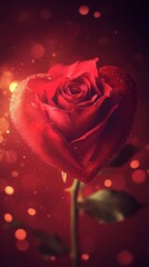 Heart-shaped Red Rose Symbolizes Love and Romance in a Dreamy Background