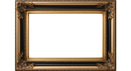 Ornate antique gold and black picture frame isolated on transparent background
