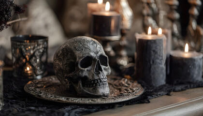 Halloween Haunted Table with Skull and Candles