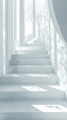 Fototapeta premium Staircase Illuminated by Soft Light Showcasing Serene White Design in a Minimalist Setting