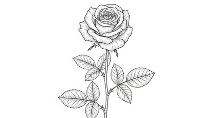 Detailed sketch of a single rose isolated on transparent background
