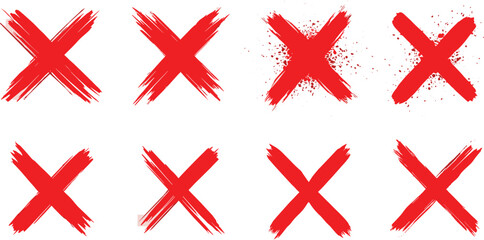 Obraz premium Set of grunge style X mark icons in red, illustrating cancellation, deletion, or removal concepts