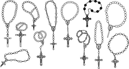 Set of Rosary Beads Silhouette – Religious Prayer Beads Collection for Illustrator
